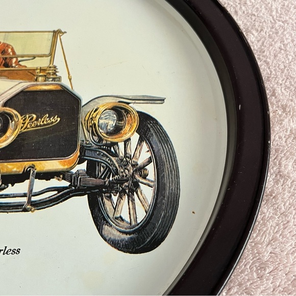 Vintage Round Table Tray/Collector’s Metal Plate-1909 Peerless Antique Car Image - Picture 5 of 6